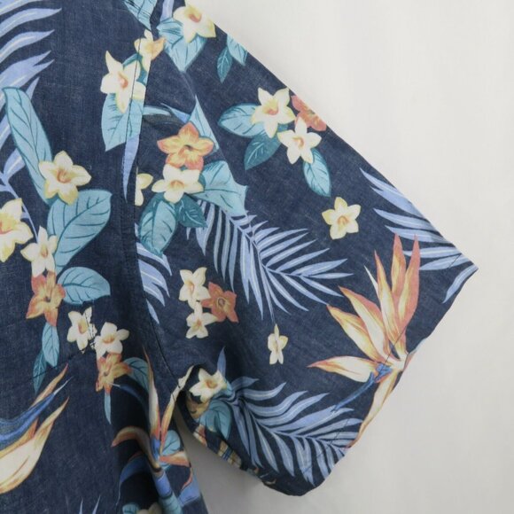 Cooke Street Hawaiian Aloha Shirt Mens L Blue Floral 100% Cotton Reverse Print - Picture 5 of 11